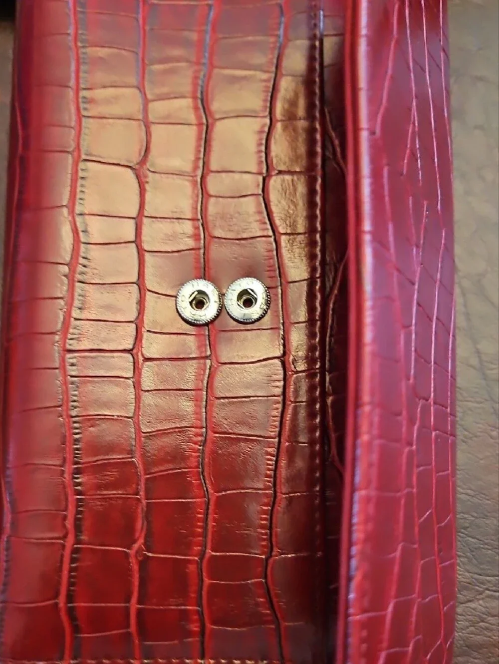 Red Croc-Embossed Wallet Clutch